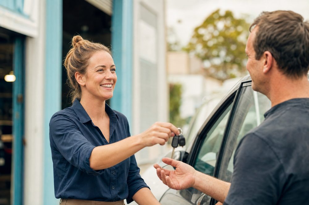 Coveryou team member handing over car keys to a customer